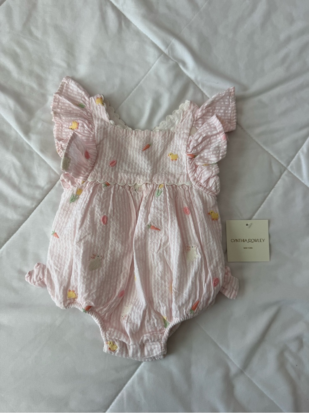 NWT Cynthia Rowley Light Pink Flutter-Sleeve Baby Romper with Printed Motifs